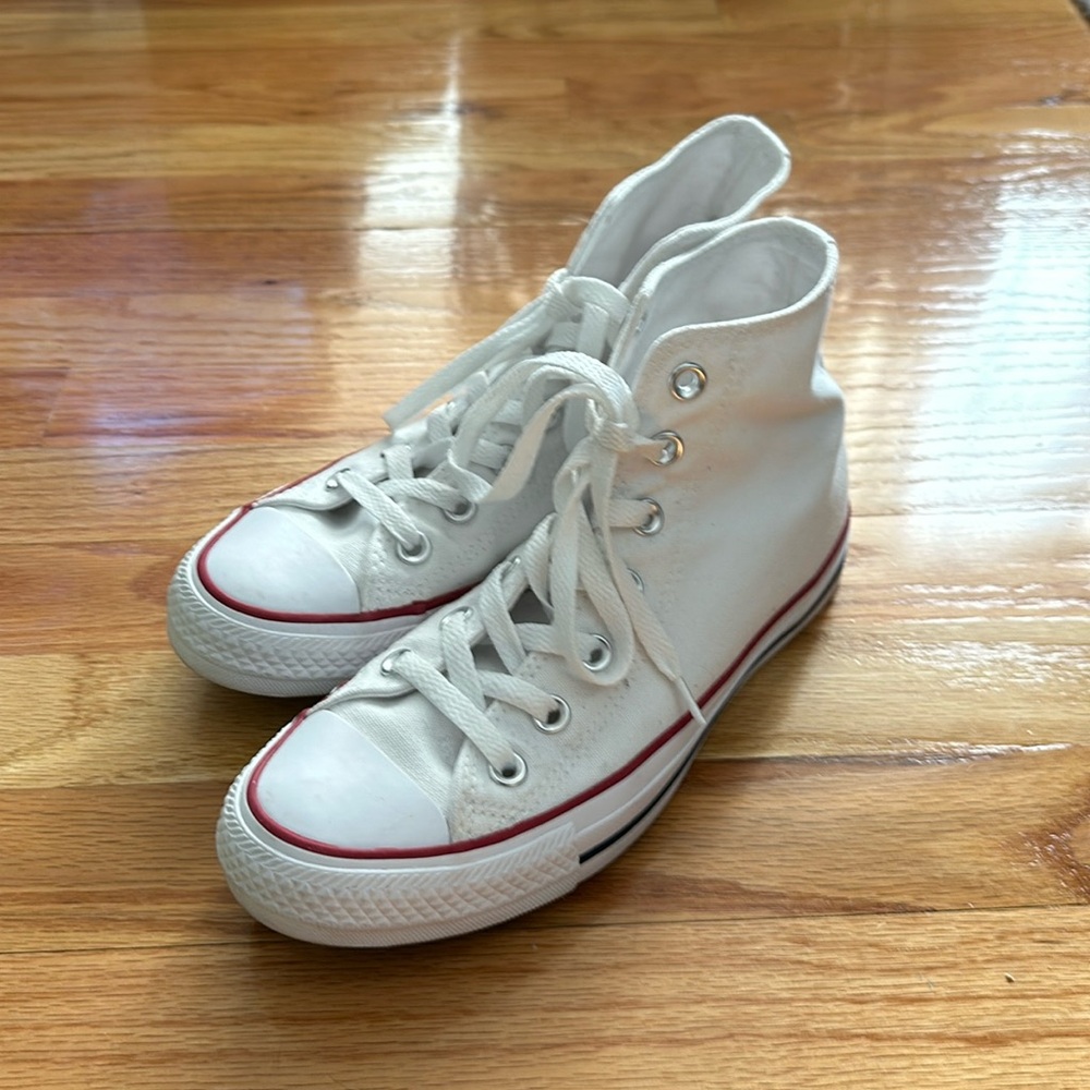 Converse White High Top Sneakers with Red Trim
